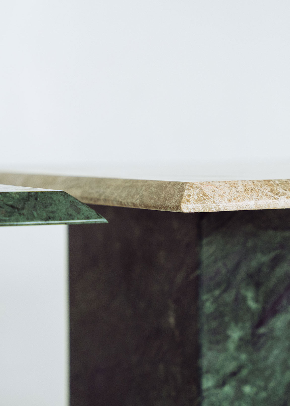 Side table in grey and green marble