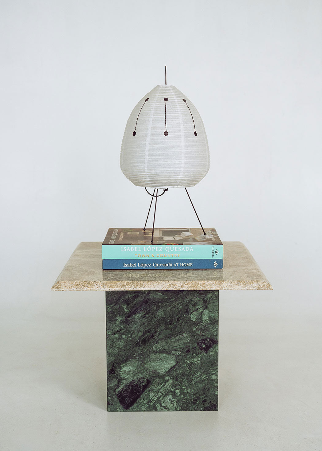 Side table in grey and green marble