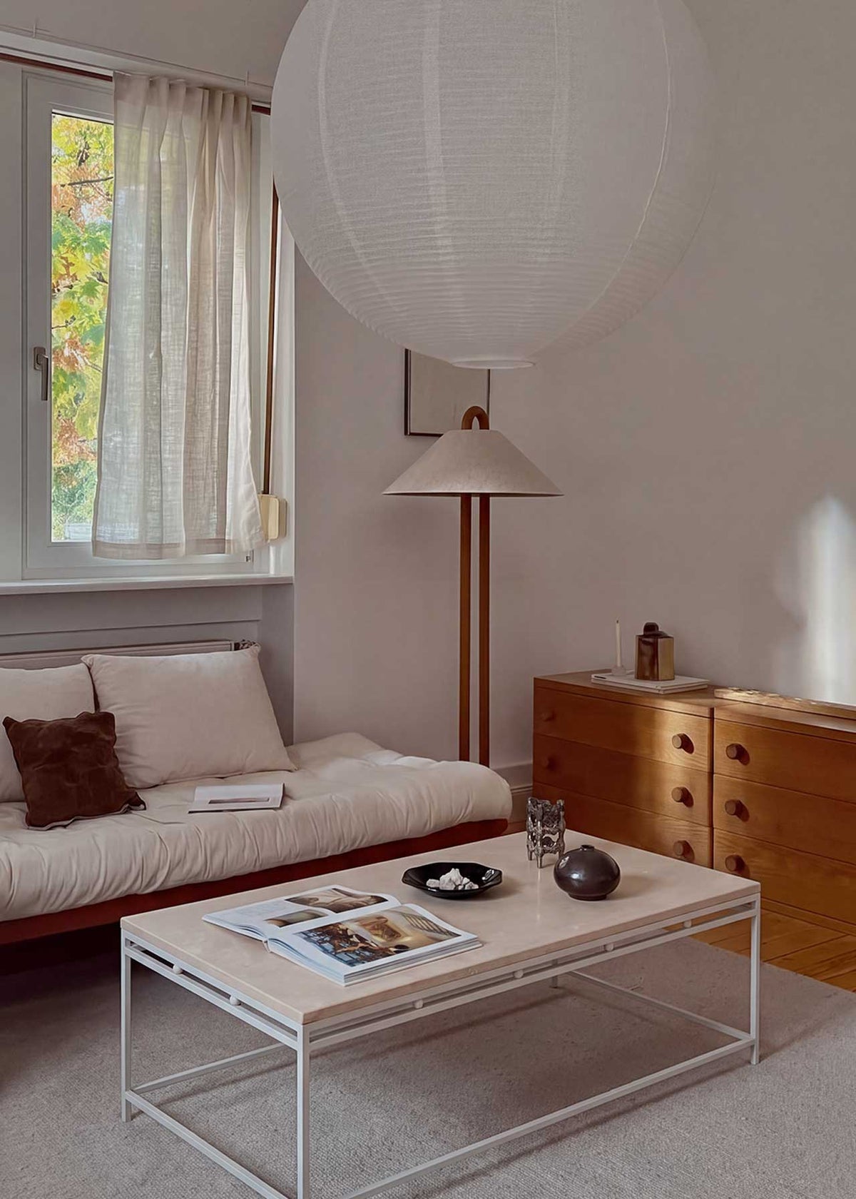 Iron and limestone coffee table
