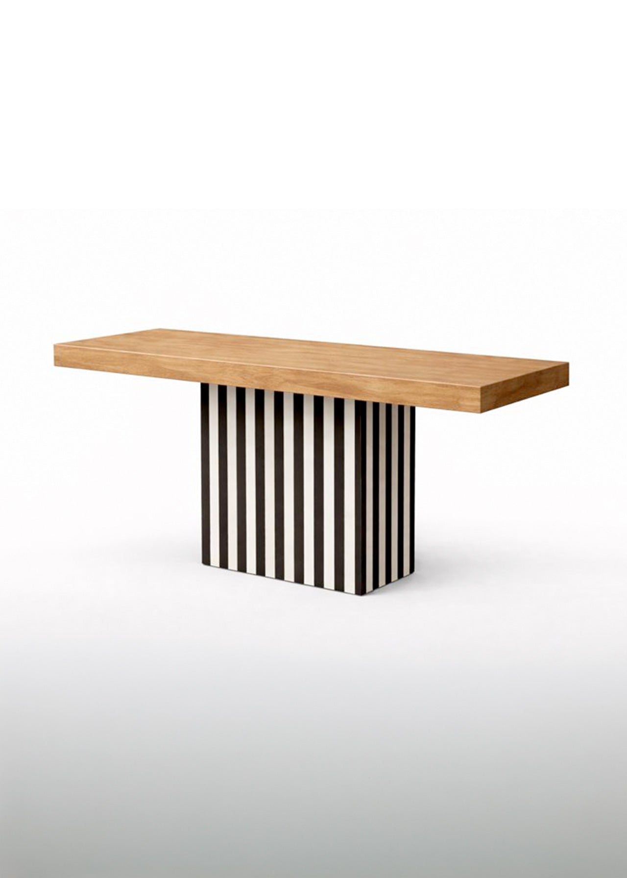 Mesa de comedor con pie de madera lacada a rayas