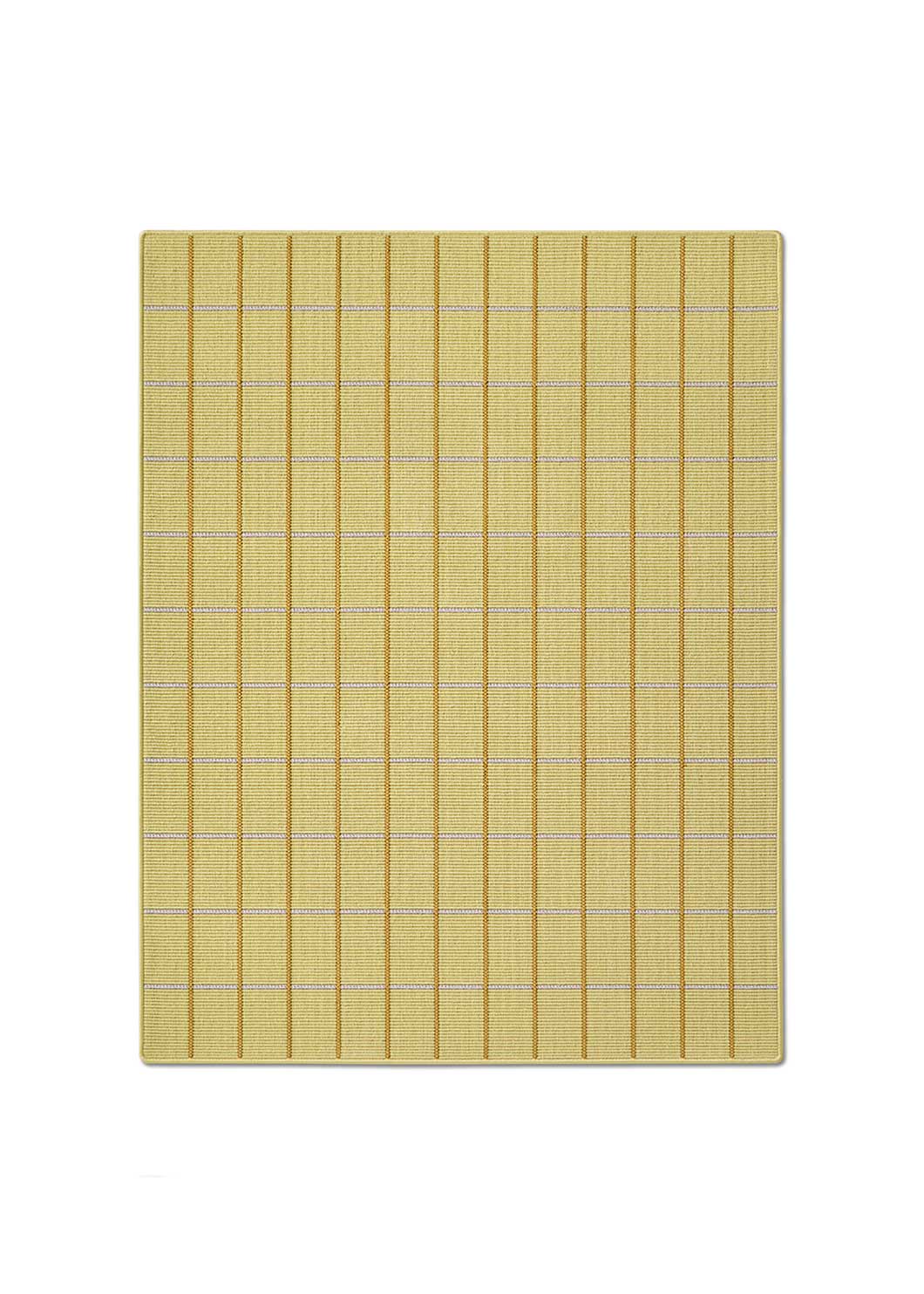 Alfombra fabricada en PET a partir de botellas de plástico recicladas de color amarillo en telar wilton de tejido plano.