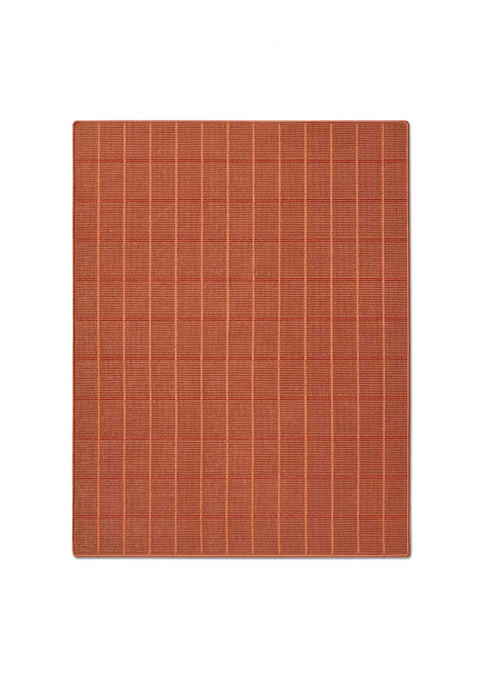 Alfombra fabricada en PET a partir de botellas de plástico recicladas de color rojo en telar wilton de tejido plano.