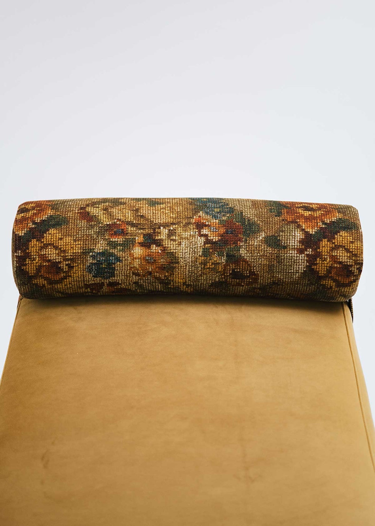 Mustard yellow bench with bolsters