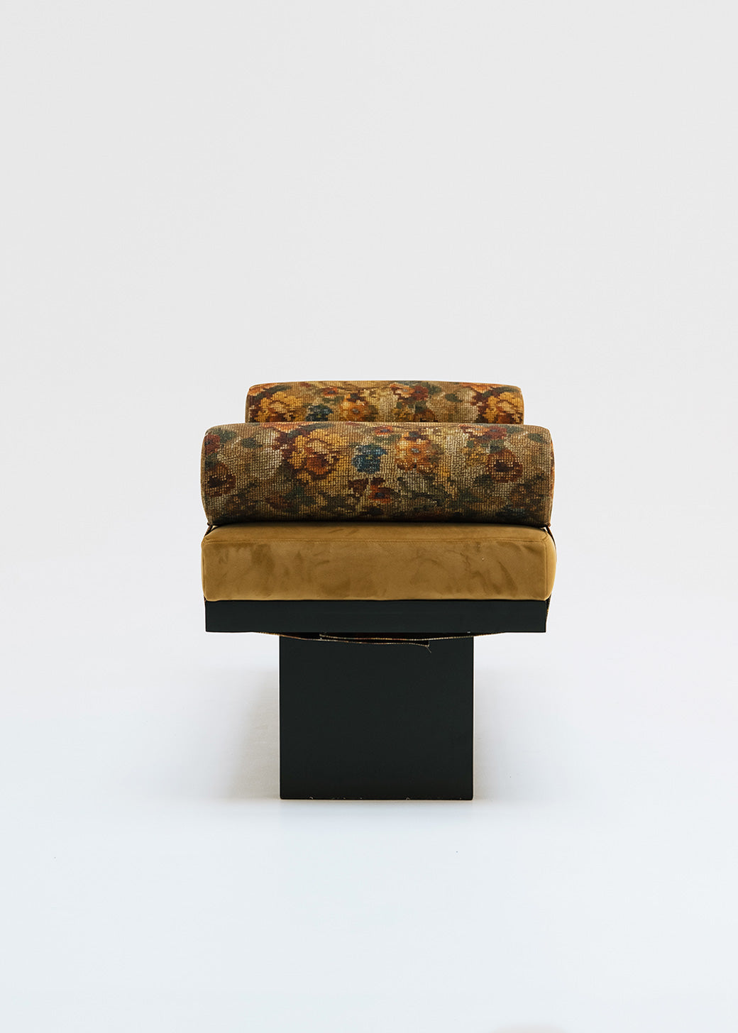 Mustard yellow bench with bolsters