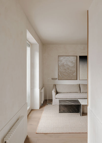 Mesa baja de centro de mármol oscuro Rock Dream o claro Tundra Grey en forma de T.