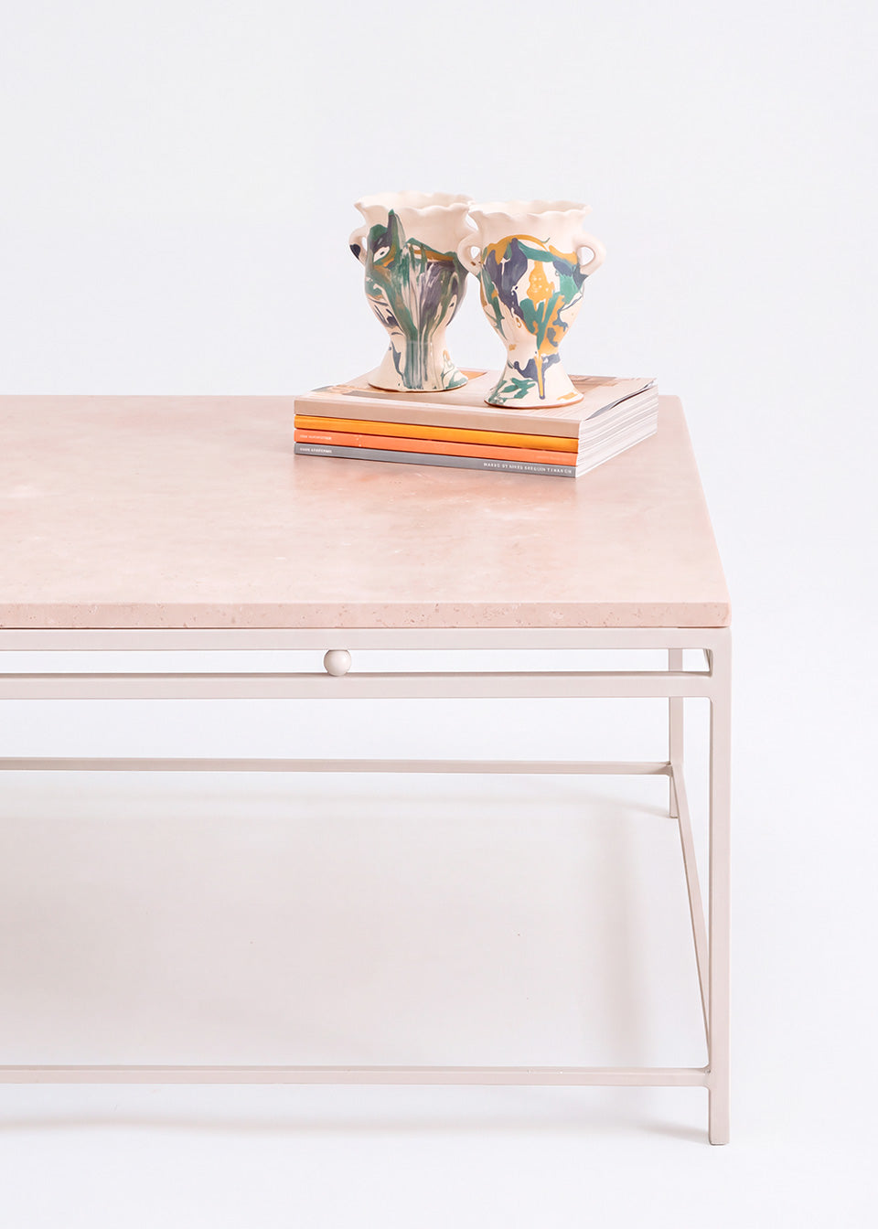 Iron and limestone coffee table