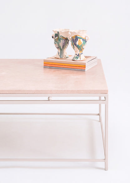 Iron and limestone coffee table