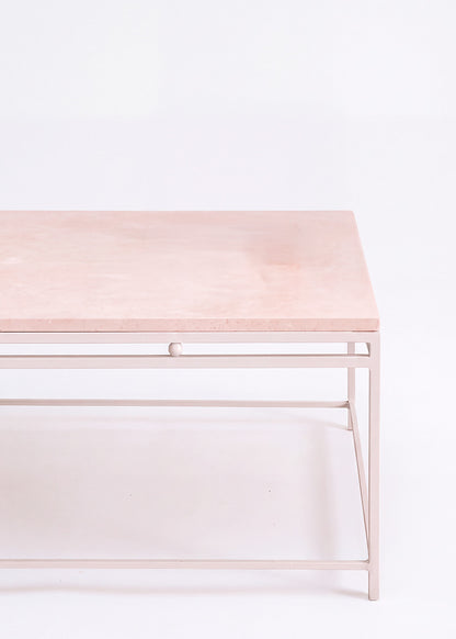 Iron and limestone coffee table