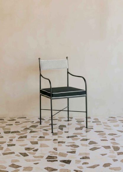 Striped upholstered outdoor steel chair
