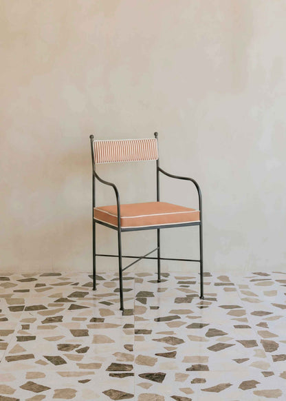 Striped upholstered outdoor steel chair