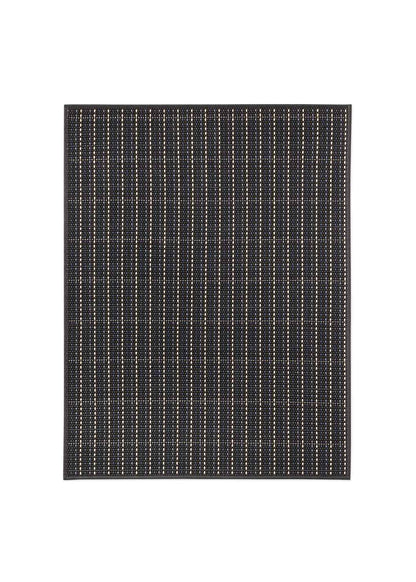 Alfombra fabricada en PET a partir de botellas de plástico recicladas de color azul oscuro en telar wilton de tejido plano.