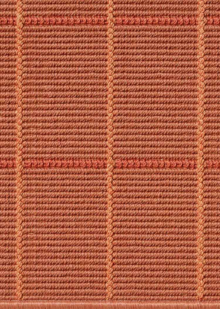 Alfombra fabricada en PET a partir de botellas de plástico recicladas de color rojo en telar wilton de tejido plano.