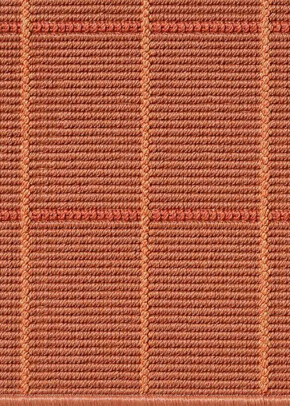 Alfombra fabricada en PET a partir de botellas de plástico recicladas de color rojo en telar wilton de tejido plano.