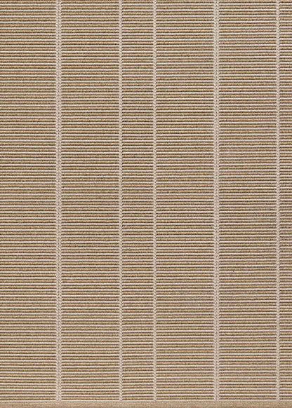 Alfombra fabricada en PET a partir de botellas de plástico recicladas de color beige en telar wilton de tejido plano.