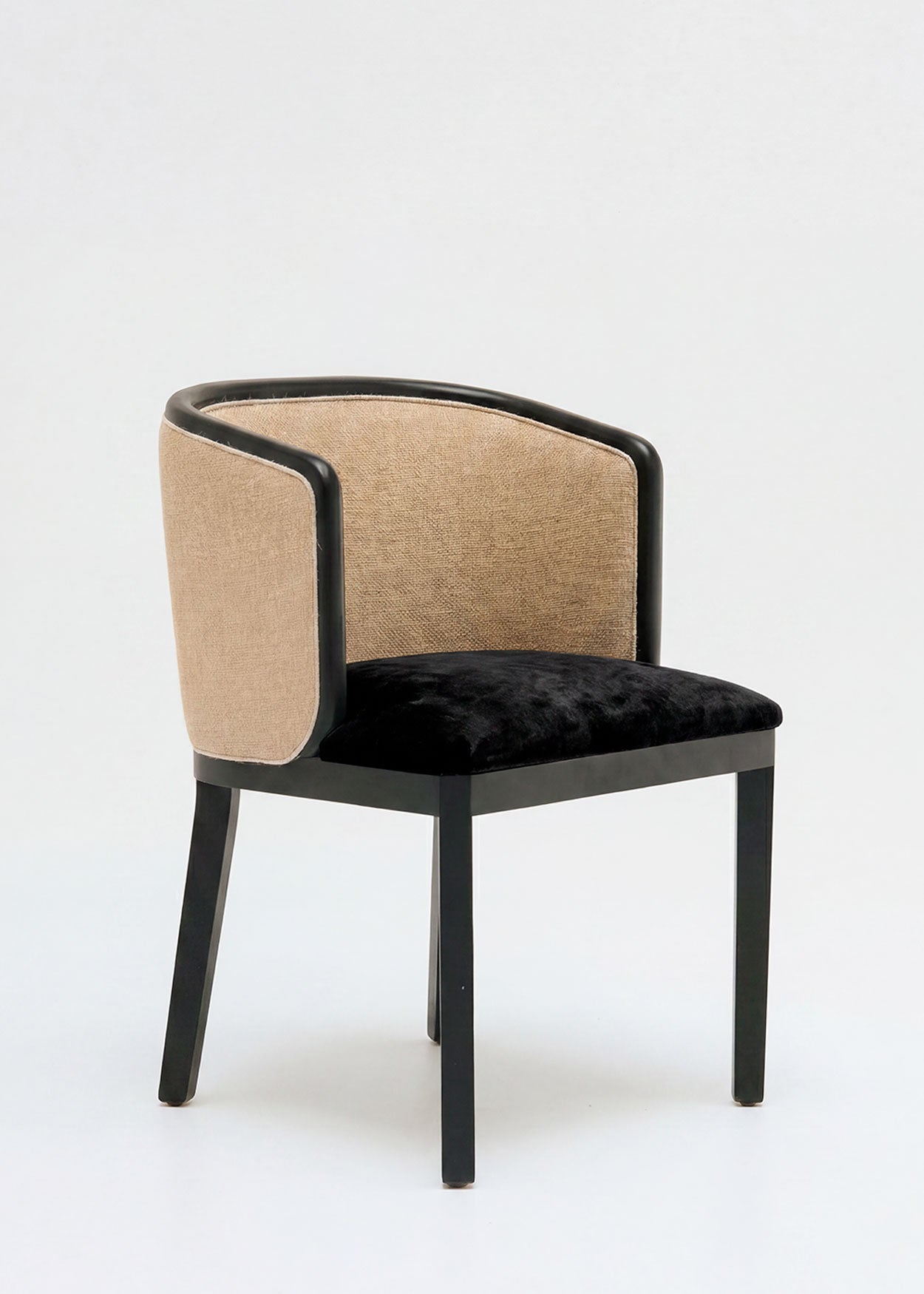 Braided rattan chair with black wood frame