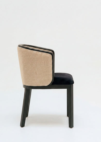 Braided rattan chair with black wood frame